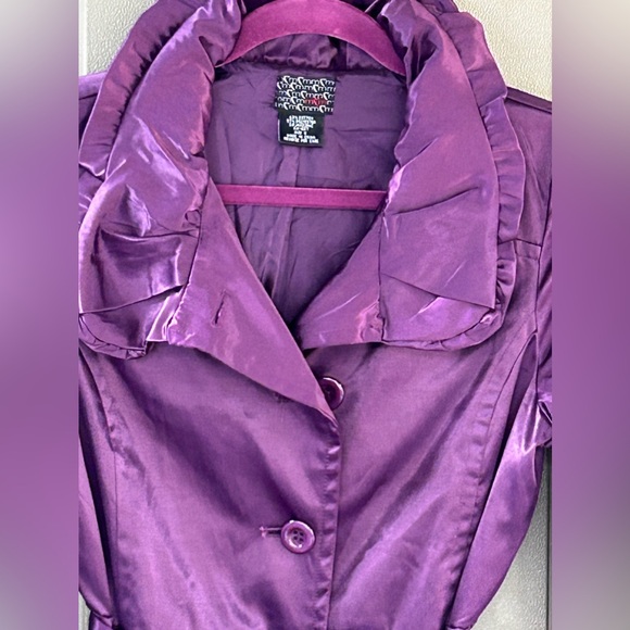 Satin Women’s Jacket Sz S Purple Ruffles Balloon Sleeve Party whimsy Artsy GUC - Picture 3 of 16